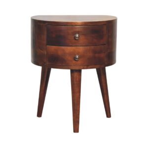 Solid Mango Wood Chestnut Finished 2 Drawer Half Moon Tripod Odyssey Bedside