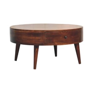 Solid Mango Wood Solid Chestnut Finished Mango Wood Odyssey Round Coffee Table