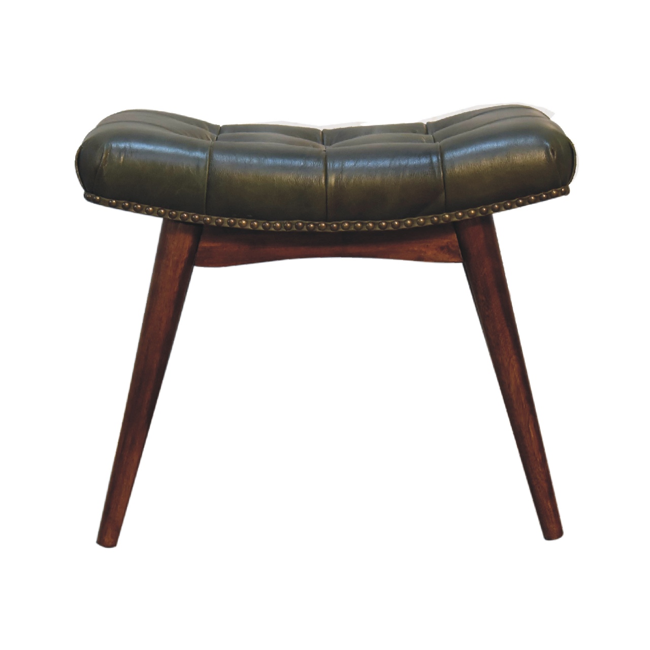 Solid Mango Wood Solid Chestnut Finished Mango Wood Harbour Green Footstool with Studs