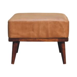 Solid Mango Wood Mango Wood Tan Buffalo Leather Tan Footstool