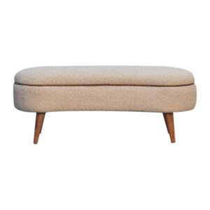 Solid Mango Wood Solid Mango Wood Mango Wood Cream Boucle Bench with Leather Piping