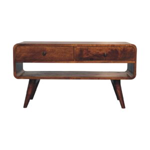 Solid Mango Wood Reverse Curved Chestnut Media Unit