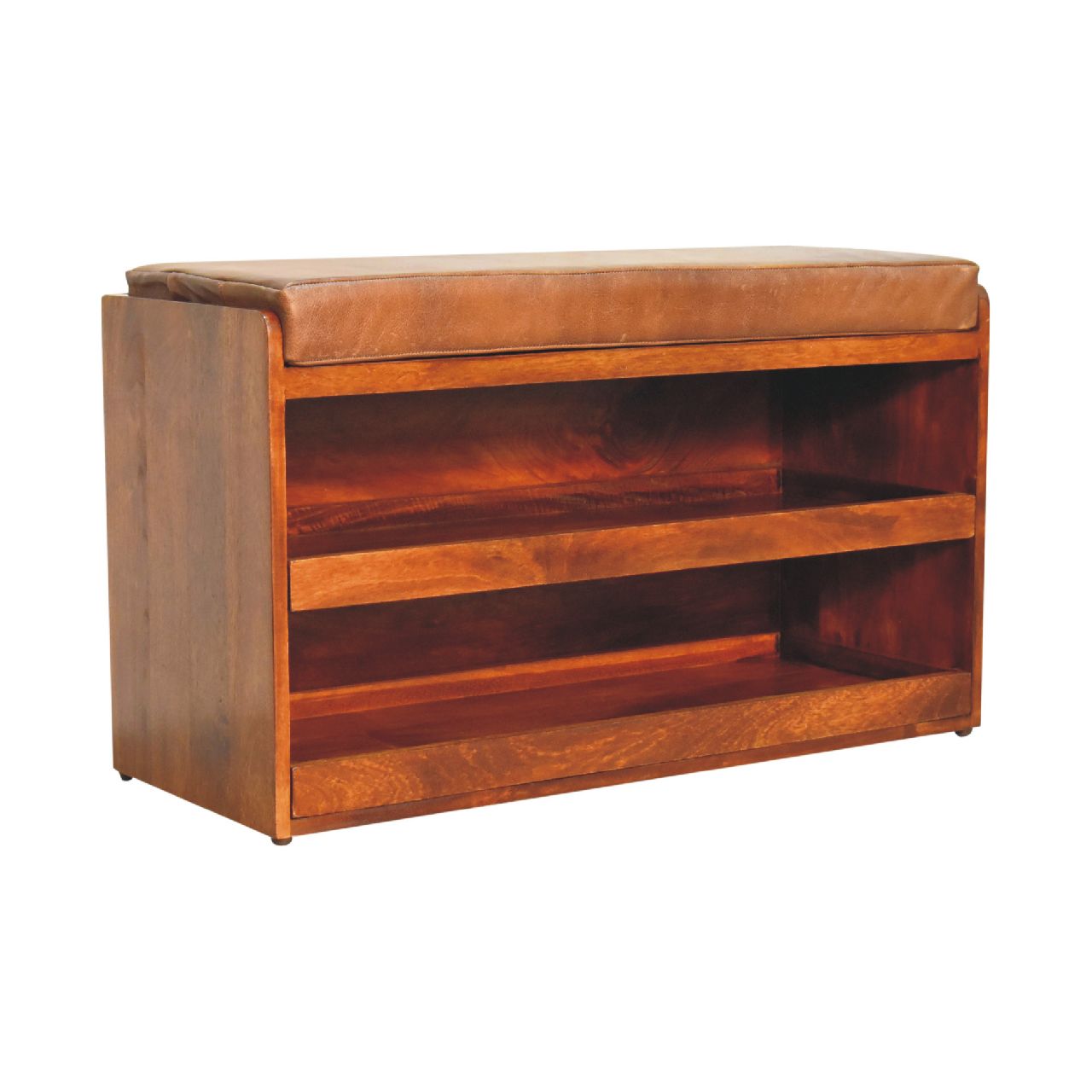 Solid Mango Wood Buffalo Pull out Chestnut Shoe Bench - Image 2