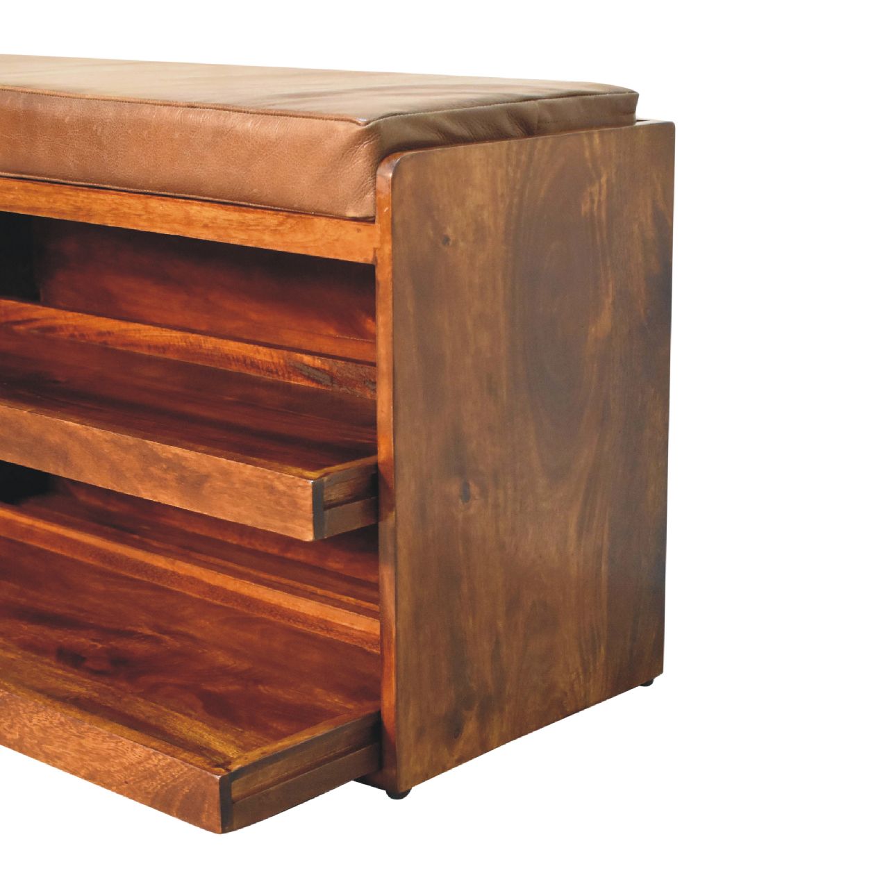 Solid Mango Wood Buffalo Pull out Chestnut Shoe Bench - Image 6