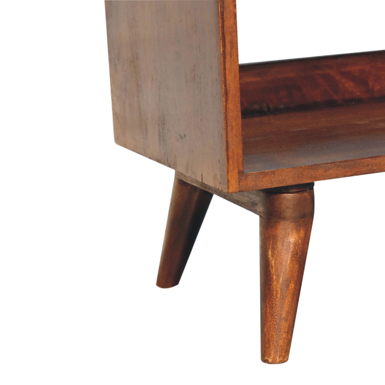 Solid Mango Wood Chestnut Finished Bench with Brown Leather Seatpad - Image 7