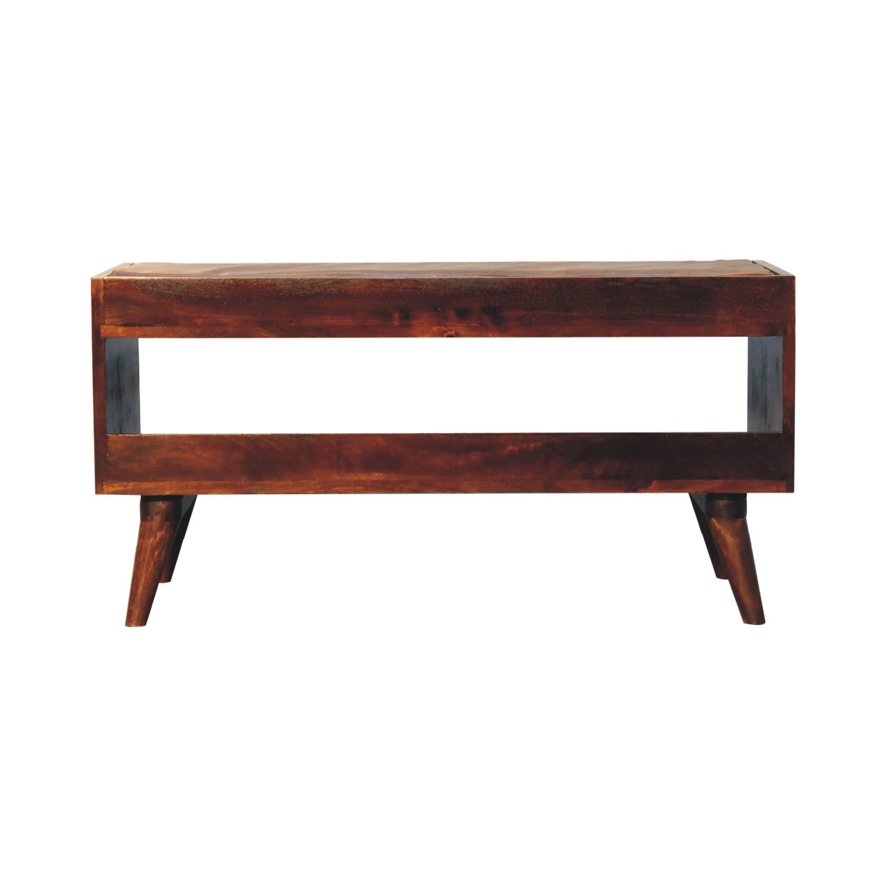 Solid Mango Wood Chestnut Finished Bench with Brown Leather Seatpad - Image 9