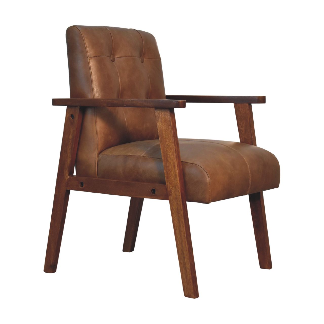 Solid Mango Wood Brown Buffalo Leather Chair - Image 2