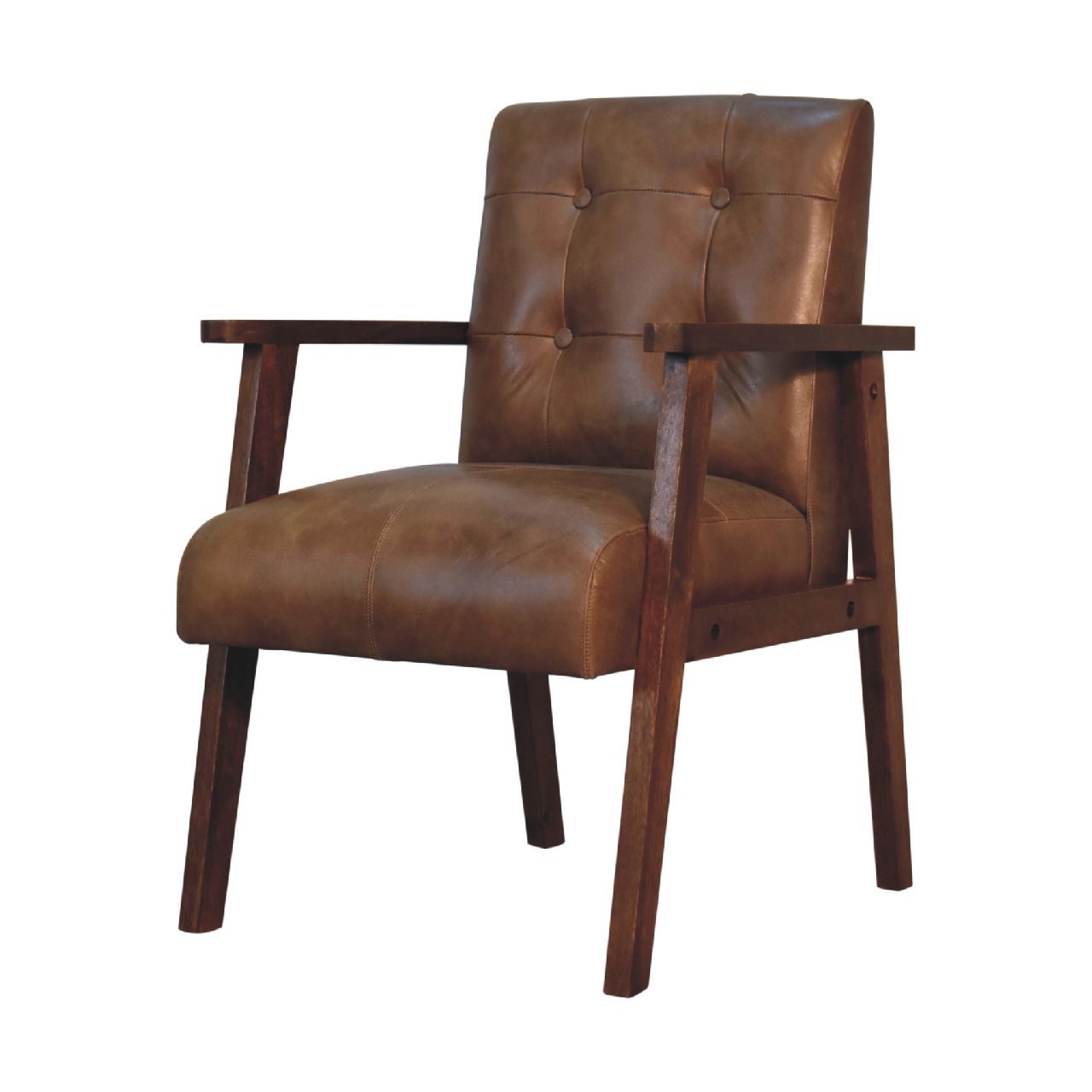Solid Mango Wood Brown Buffalo Leather Chair - Image 3