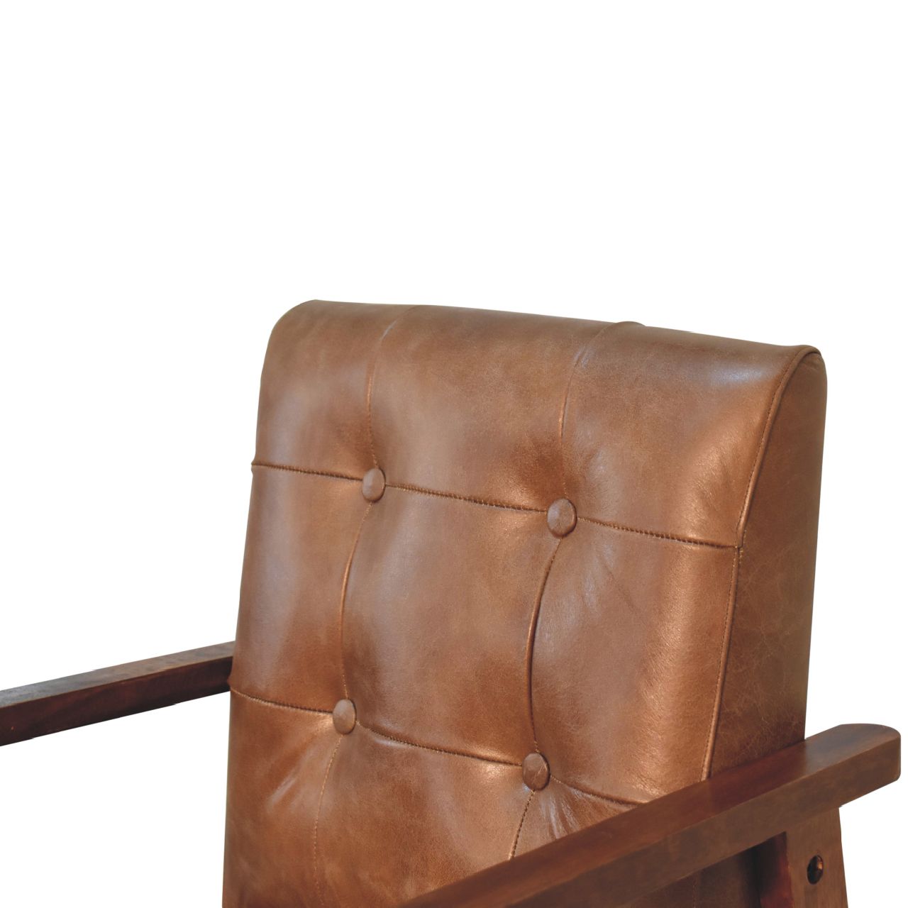 Solid Mango Wood Brown Buffalo Leather Chair - Image 4