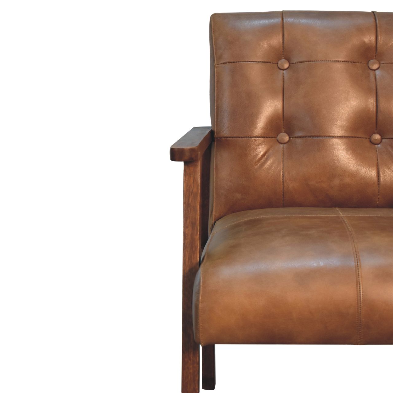 Solid Mango Wood Brown Buffalo Leather Chair - Image 5