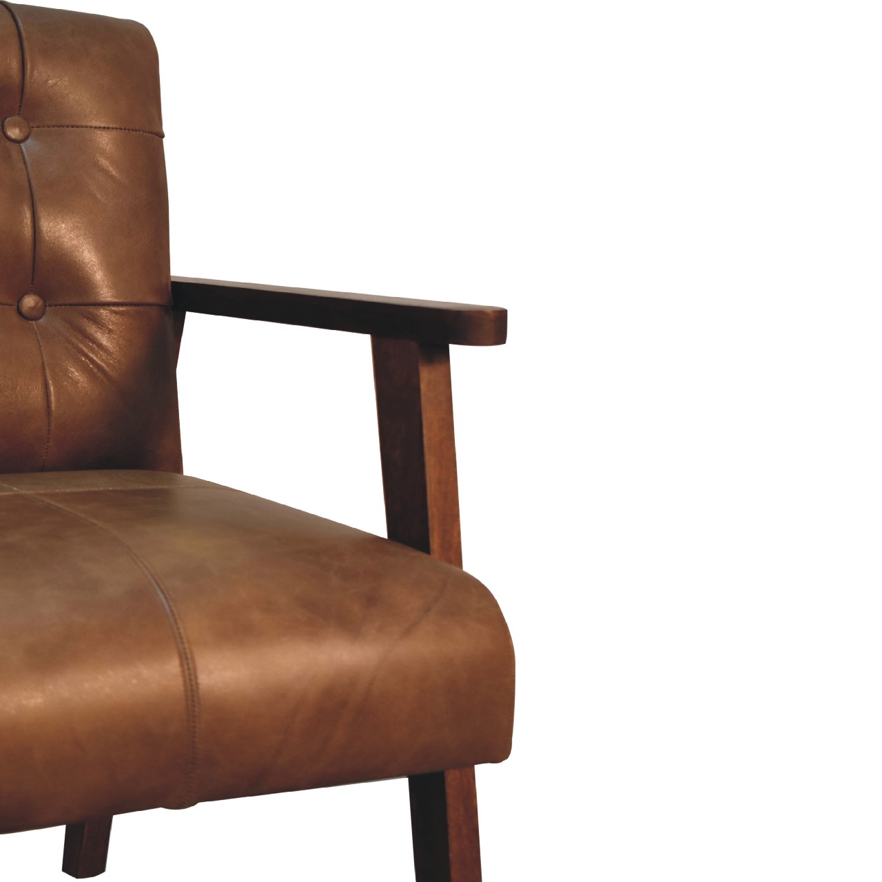 Solid Mango Wood Brown Buffalo Leather Chair - Image 6