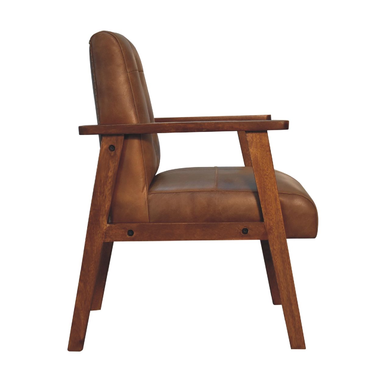 Solid Mango Wood Brown Buffalo Leather Chair - Image 8