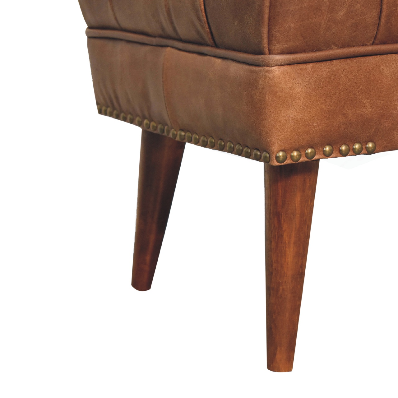 Solid Mango Wood Harbour Brown Leather Bench - Image 7