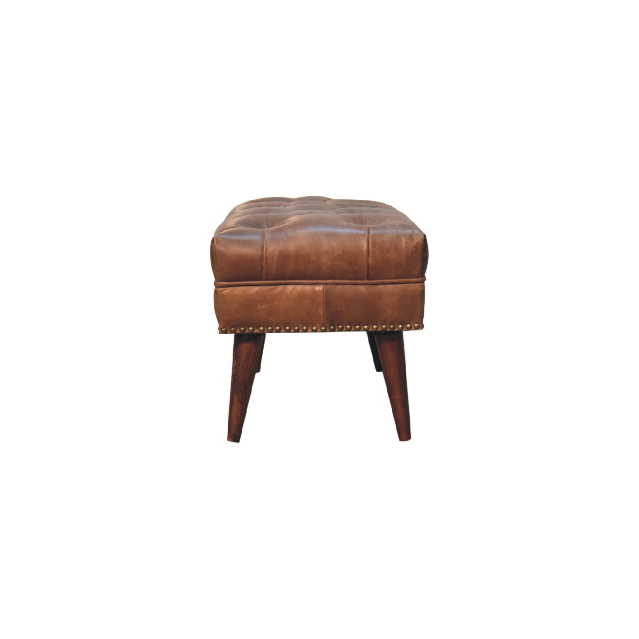 Solid Mango Wood Harbour Brown Leather Bench - Image 8