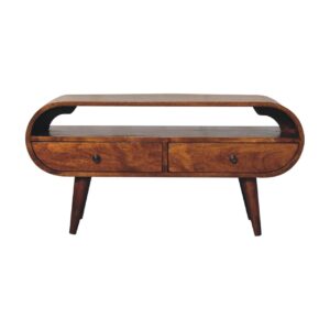 Solid Mango Wood Chestnut Finished Circular TV Stand
