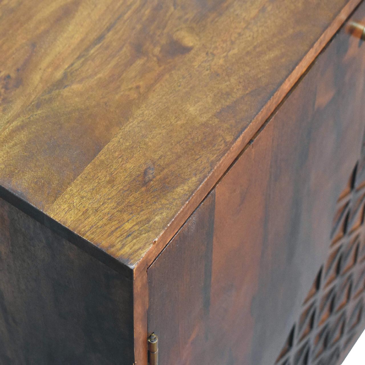 Solid Mango Wood 2 Door Chestnut Dice Cabinet - Image 4