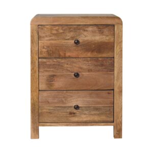 Solid Mango Wood Mango Wood Aspen Oak Finish 3 Drawer Bedside