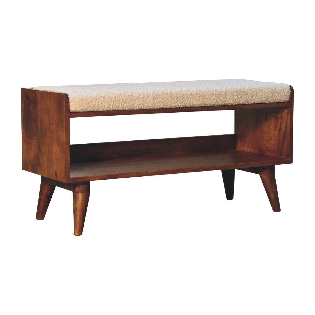 Solid Mango Wood Boucle Nordic Storage Bench - Image 3