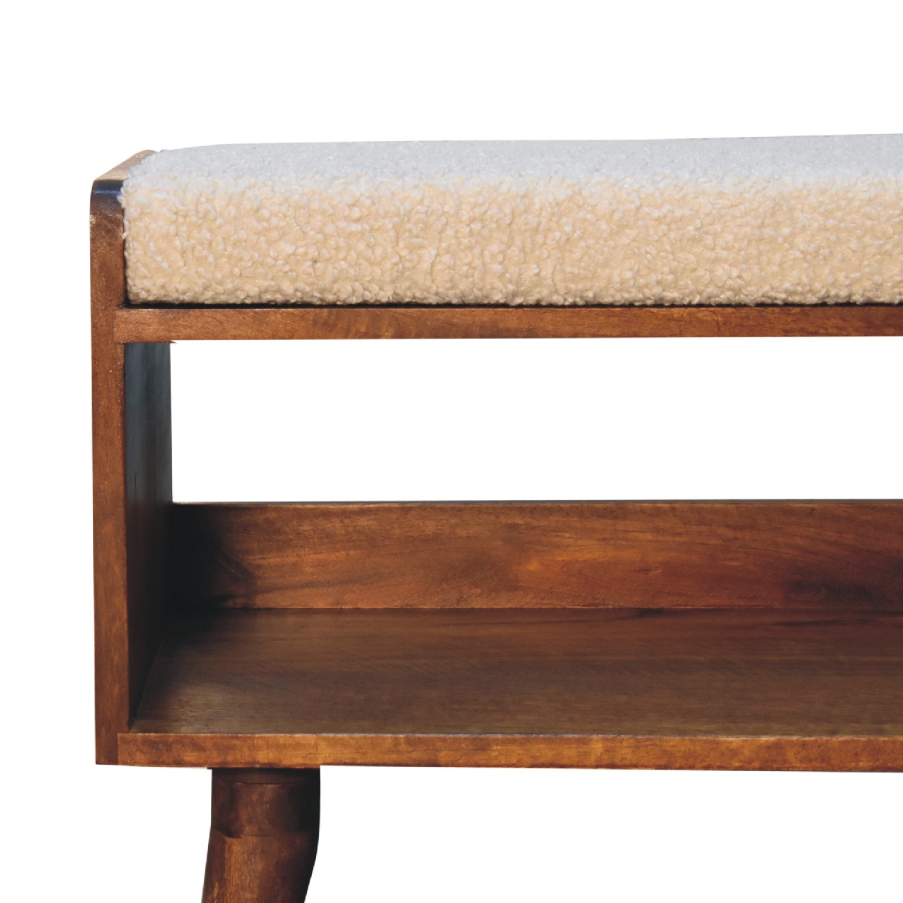 Solid Mango Wood Boucle Nordic Storage Bench - Image 4