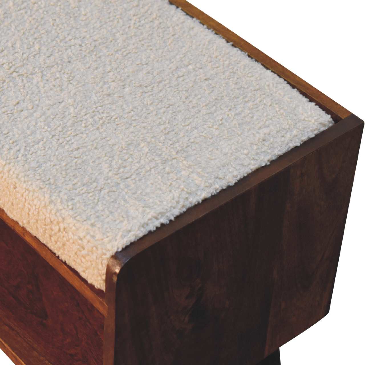 Solid Mango Wood Boucle Nordic Storage Bench - Image 5