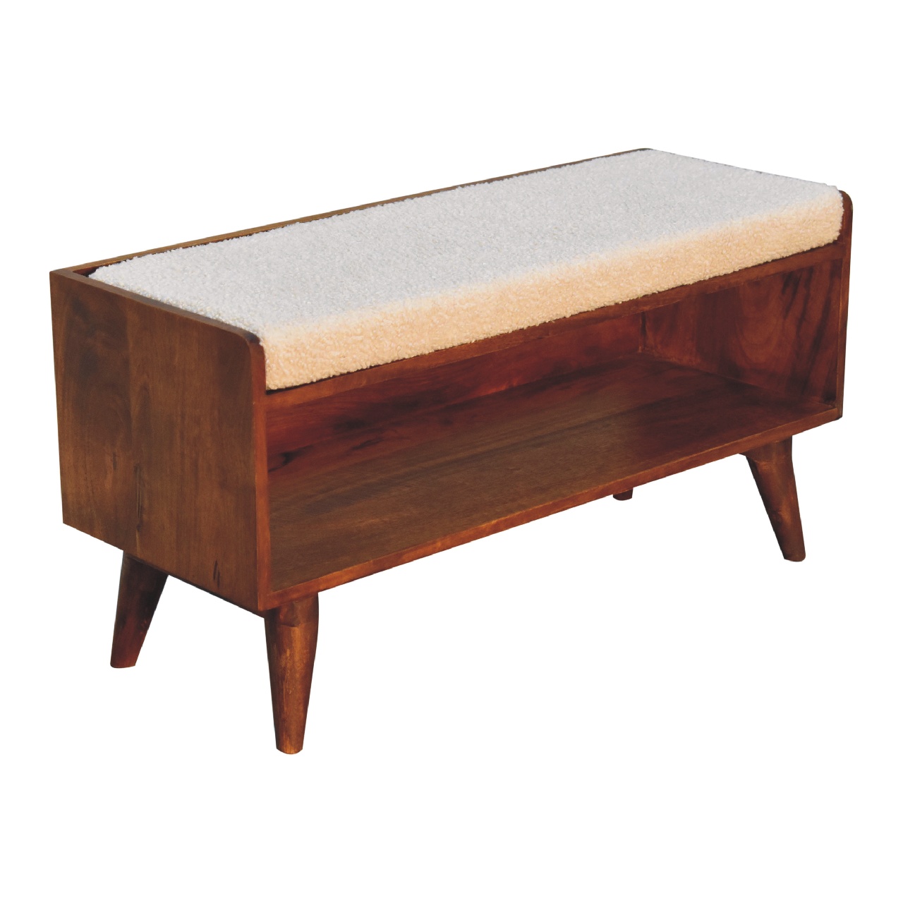 Solid Mango Wood Boucle Nordic Storage Bench - Image 6