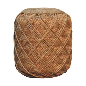 Solid Mango Wood Jute Fiber Footstool Large Pattern