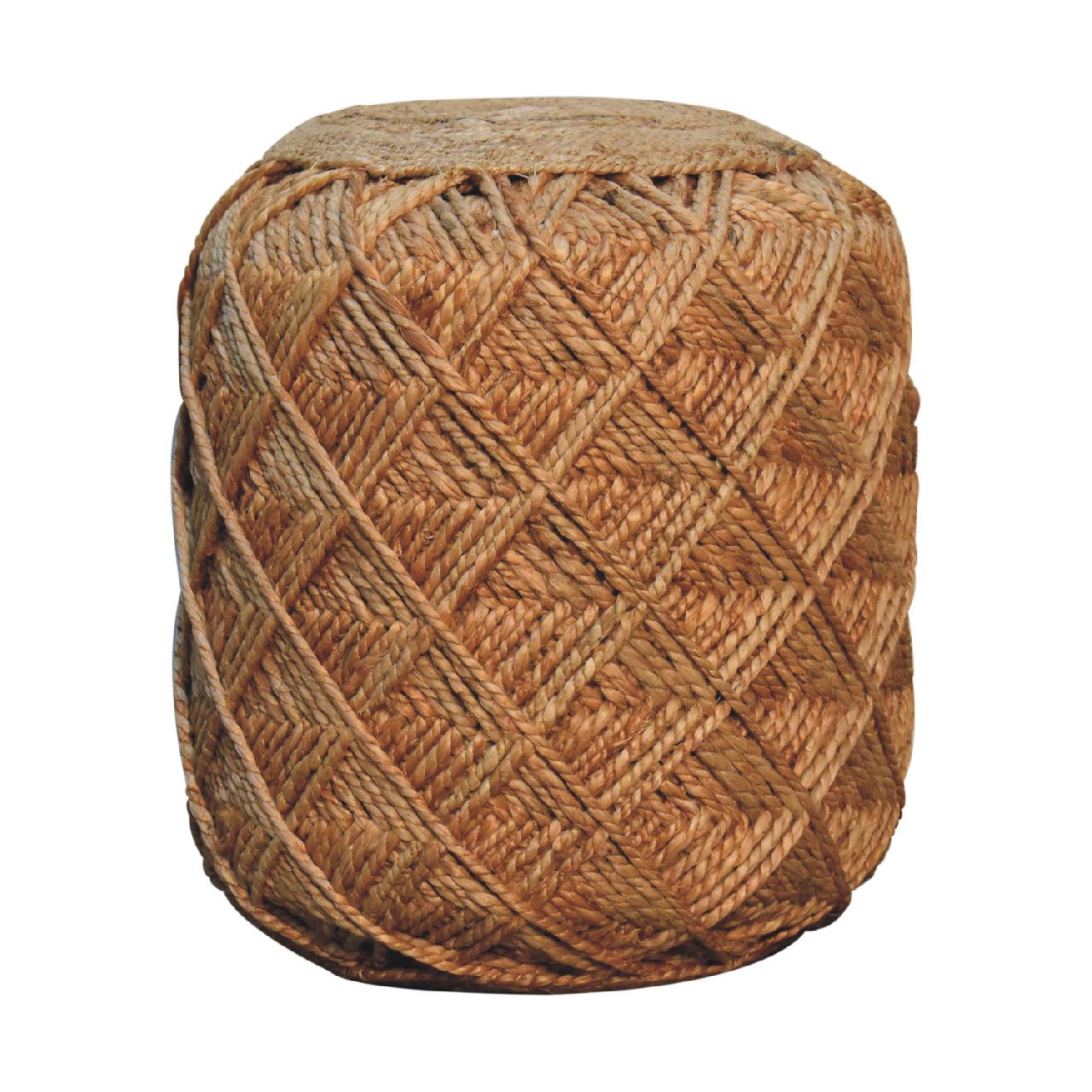 Solid Mango Wood Jute Fiber Footstool Large Pattern