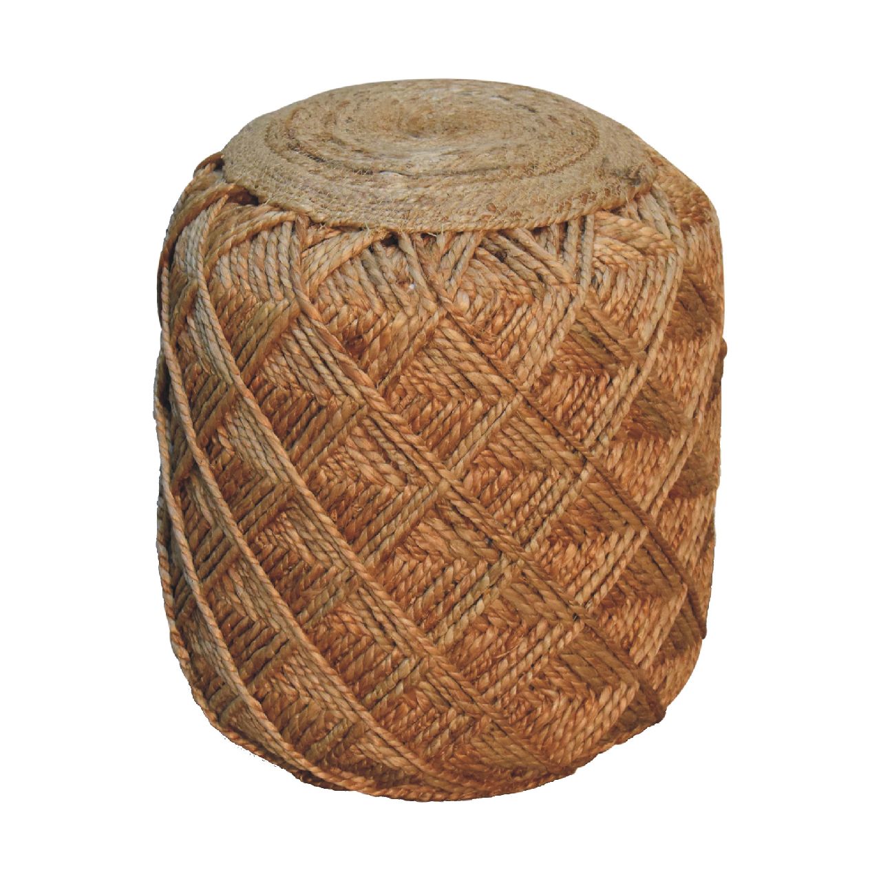 Solid Mango Wood Jute Fiber Footstool Large Pattern - Image 2