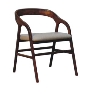 Solid Mango Wood Chestnut Finished Linen Upholstered Deco Chair