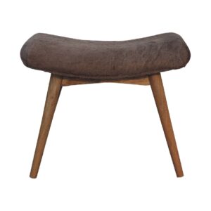 Solid Mango Wood Mocha Faux Fur Curved Bench