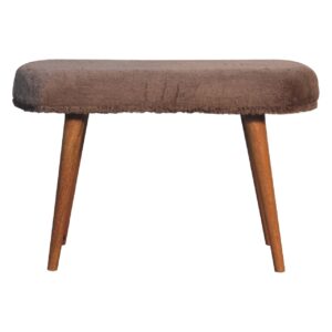 Solid Mango Wood Mocha Faux Fur Fabric Bench