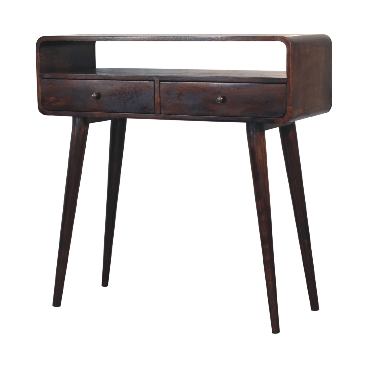 Solid Mango Wood Curved Light Walnut Console Table - Image 7