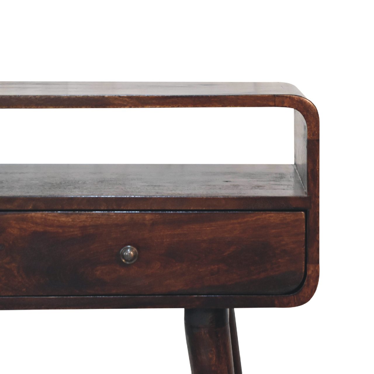 Solid Mango Wood Curved Light Walnut Console Table - Image 2