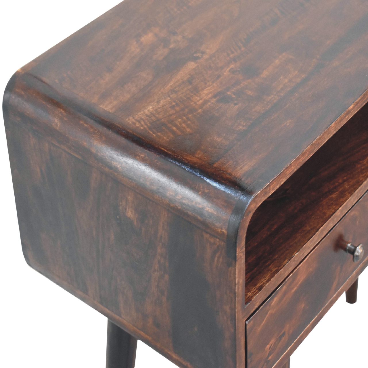 Solid Mango Wood Curved Light Walnut Console Table - Image 3
