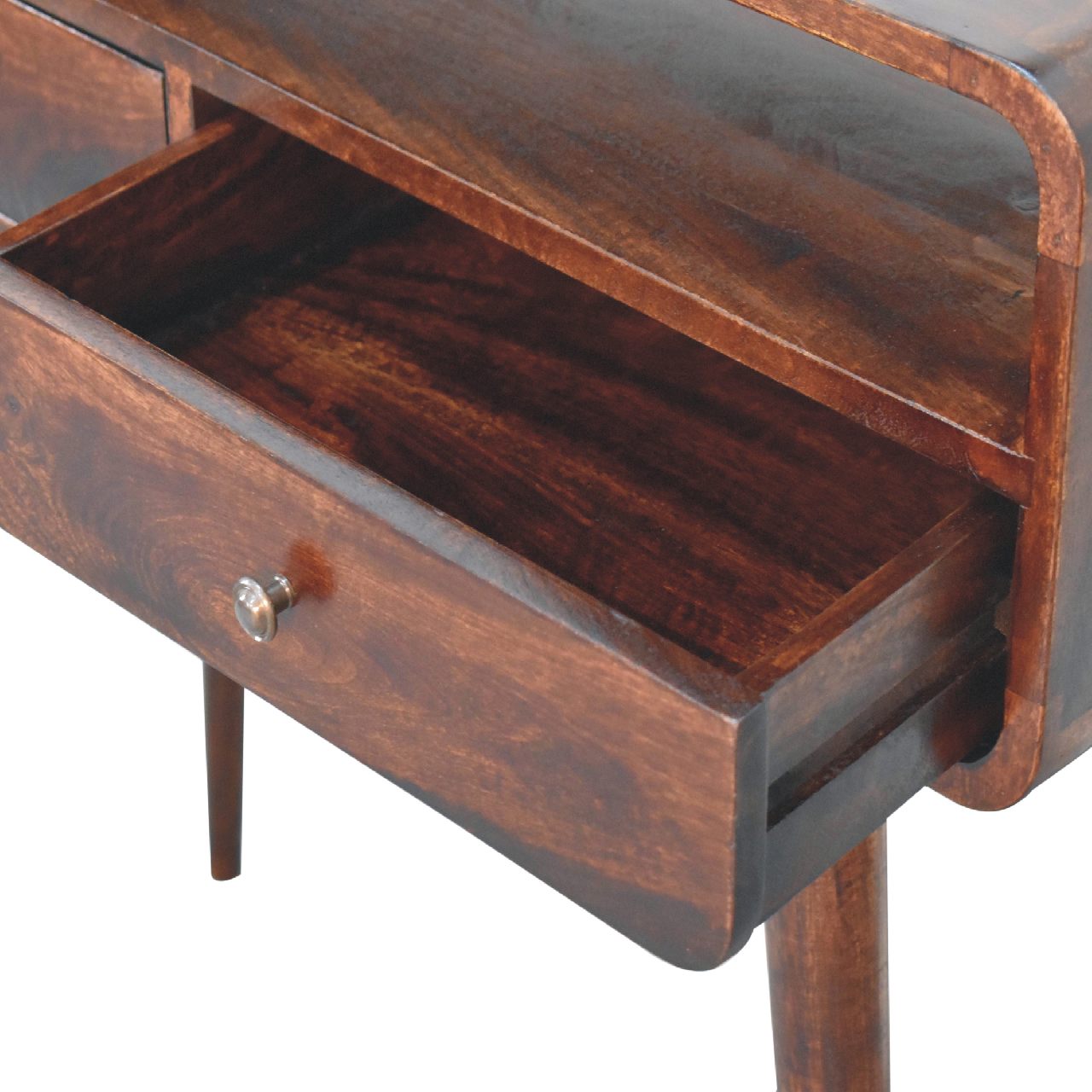 Solid Mango Wood Curved Light Walnut Console Table - Image 4