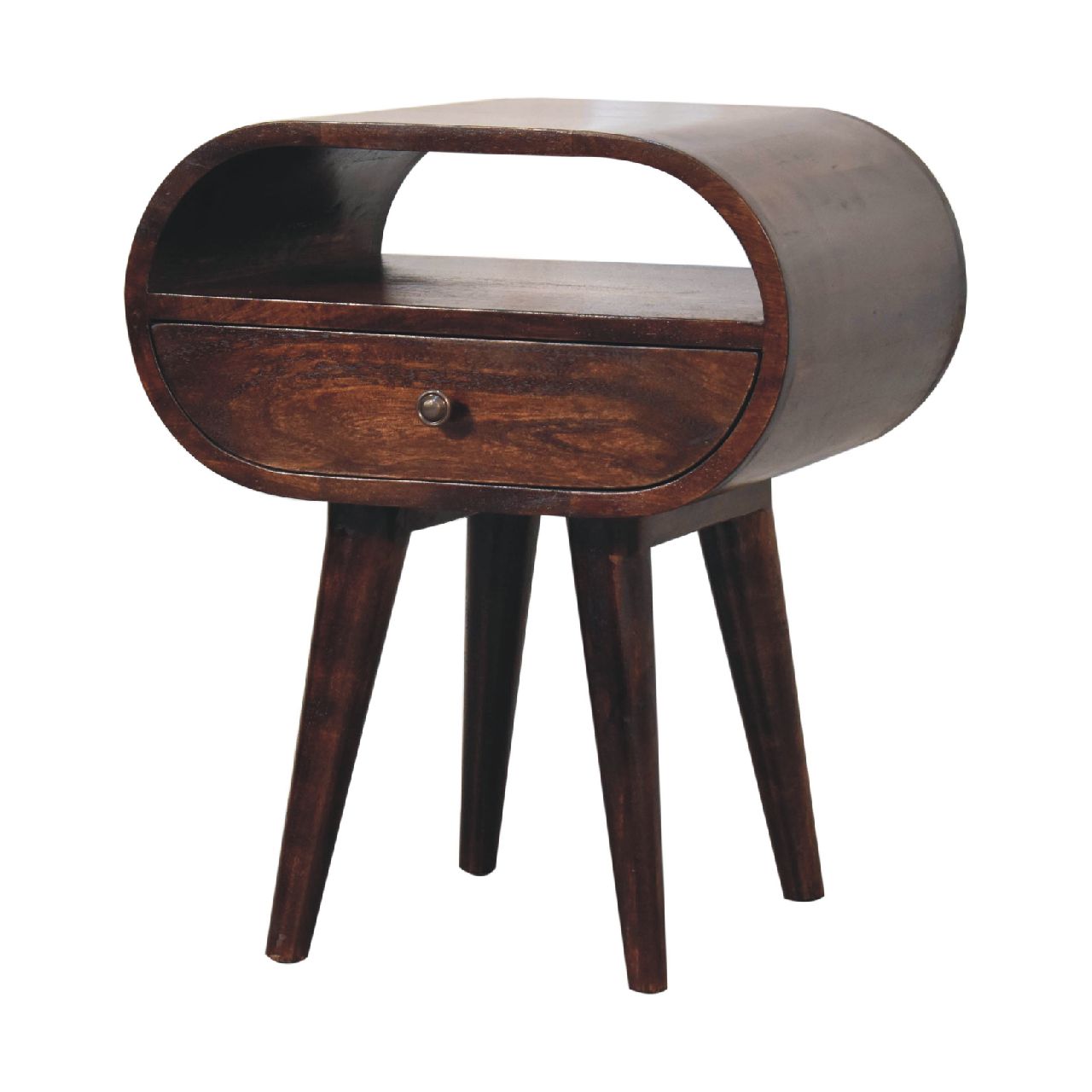 Solid Mango Wood Light Walnut Circular Bedside with Open Slot - Image 2