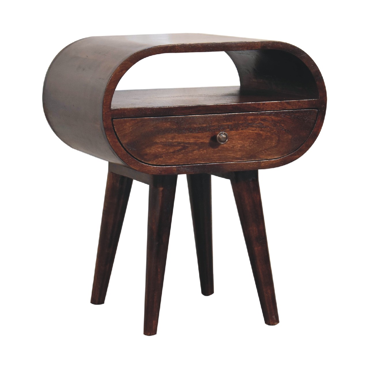 Solid Mango Wood Light Walnut Circular Bedside with Open Slot - Image 3
