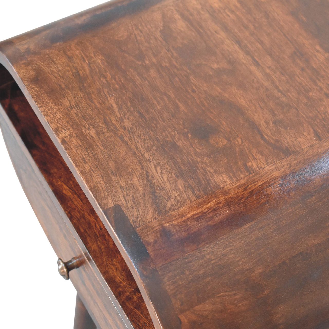 Solid Mango Wood Light Walnut Circular Bedside with Open Slot - Image 5