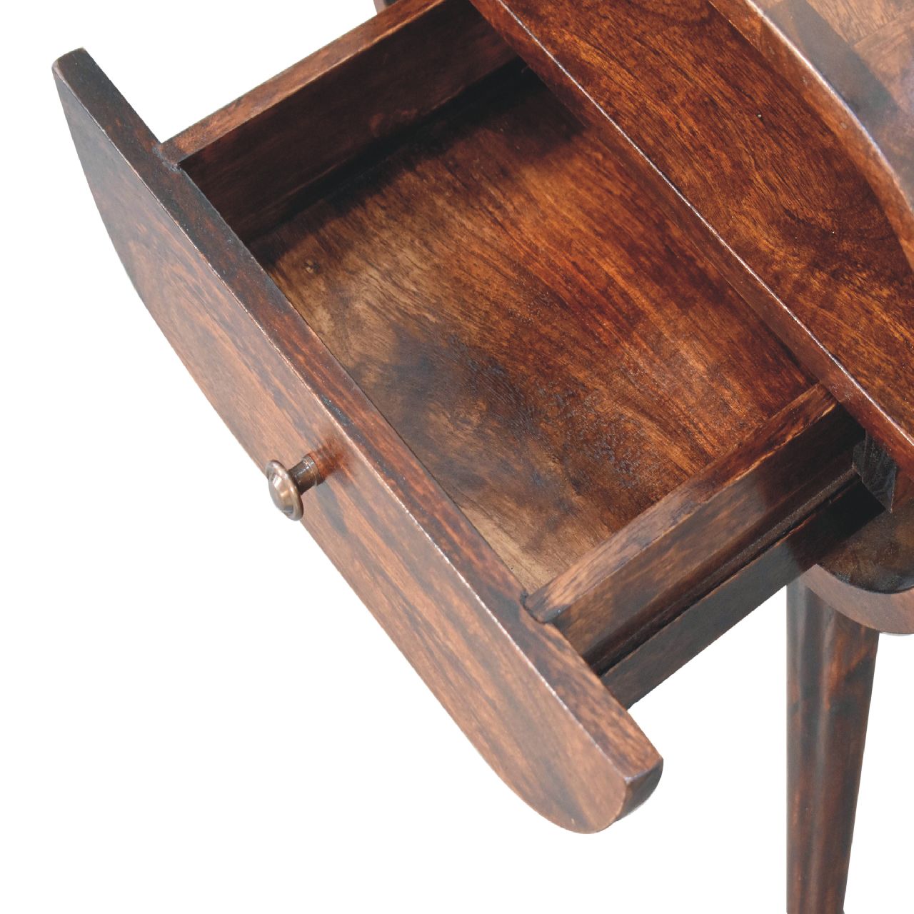 Solid Mango Wood Light Walnut Circular Bedside with Open Slot - Image 6