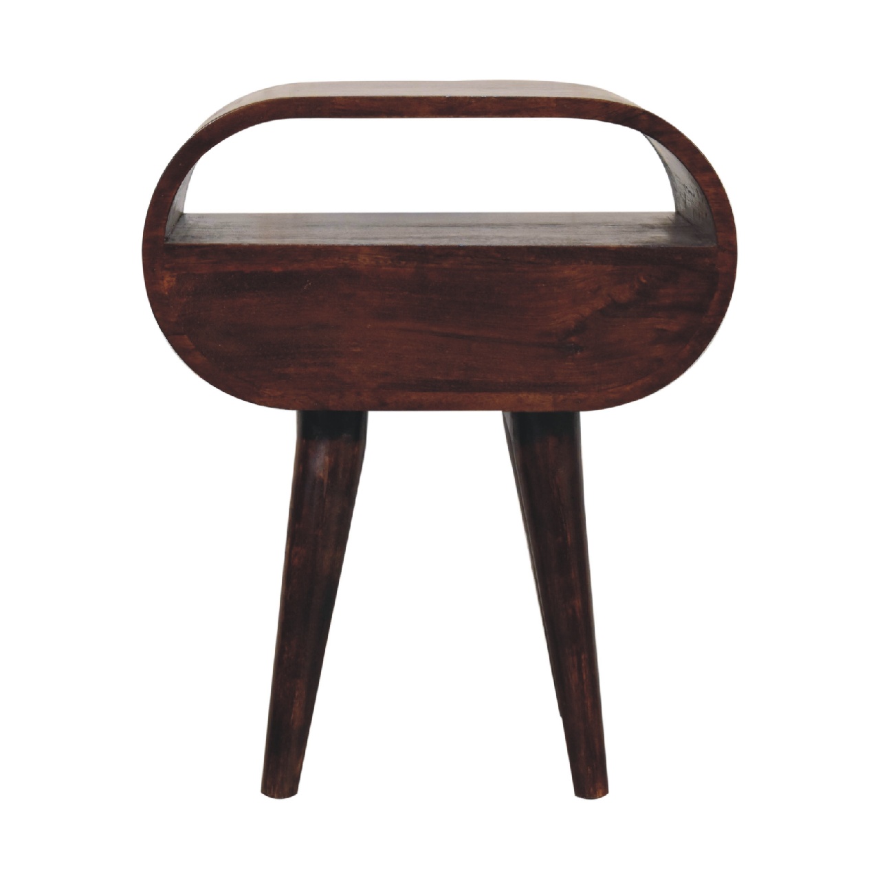 Solid Mango Wood Light Walnut Circular Bedside with Open Slot - Image 9