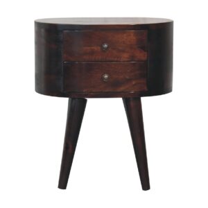 Solid Mango Wood Walnut Rounded Bedside Table