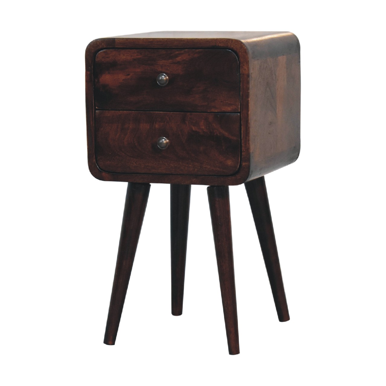 Solid Mango Wood Mini Light Walnut Curved Bedside - Image 2