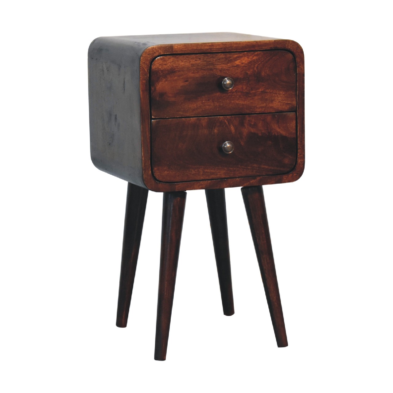 Solid Mango Wood Mini Light Walnut Curved Bedside - Image 3