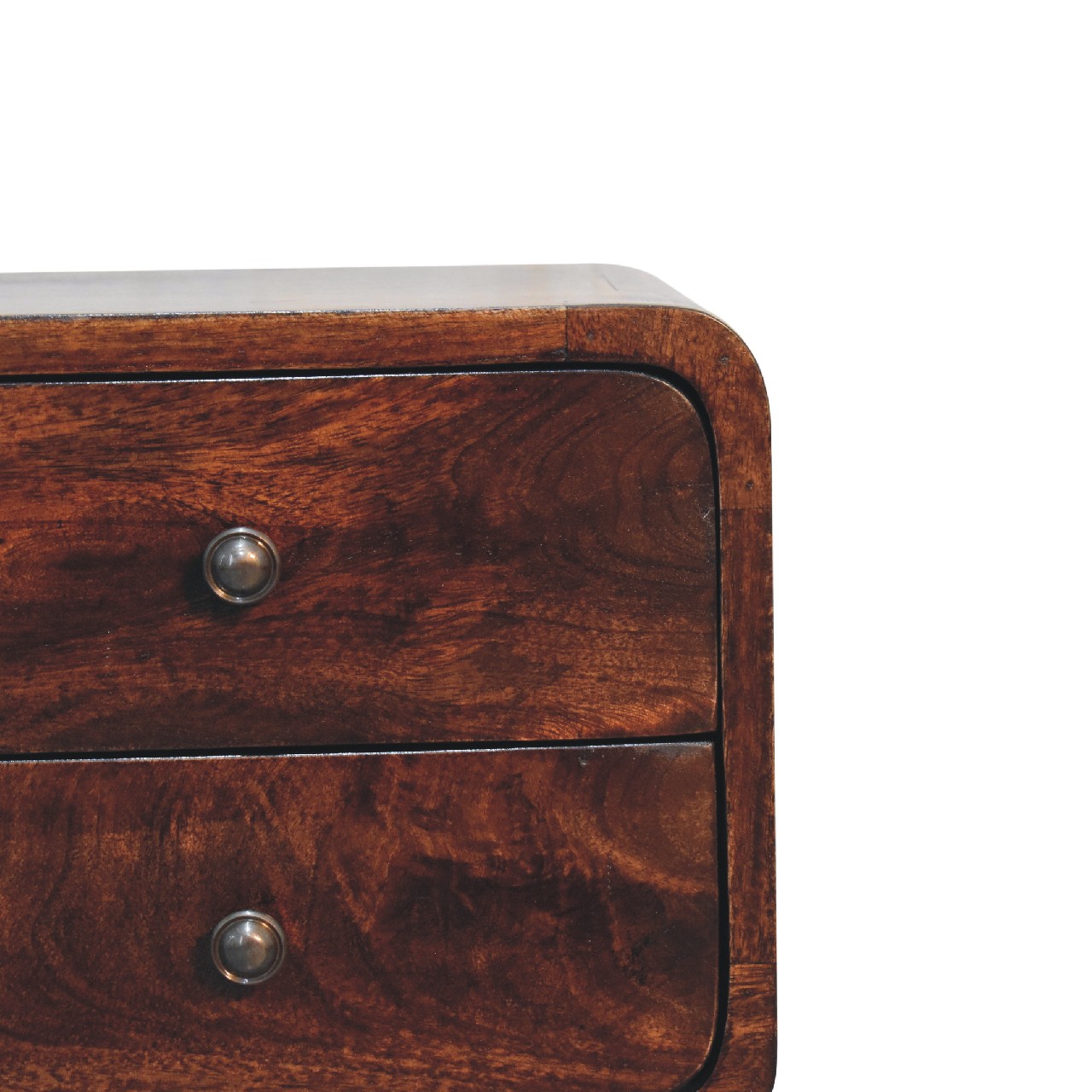 Solid Mango Wood Mini Light Walnut Curved Bedside - Image 4