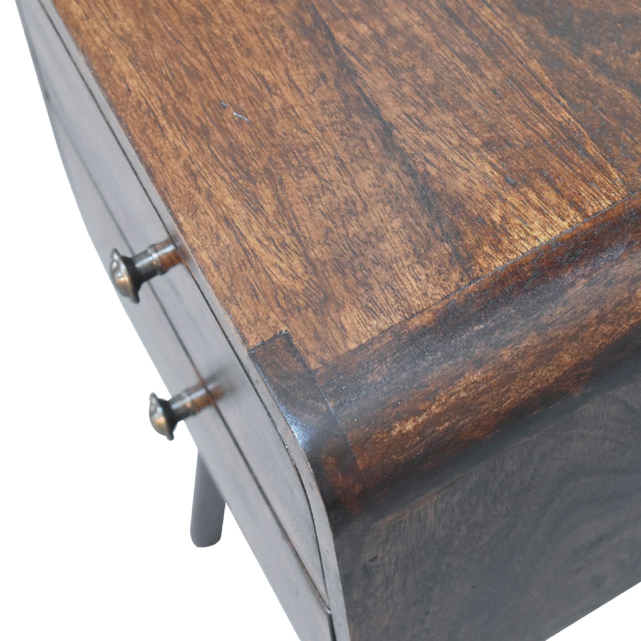 Solid Mango Wood Mini Light Walnut Curved Bedside - Image 5