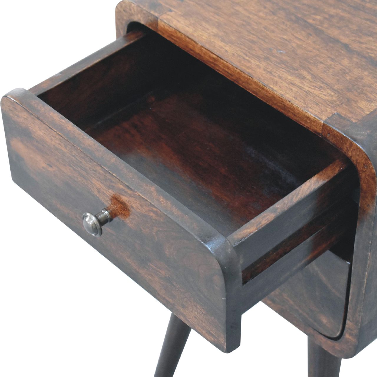 Solid Mango Wood Mini Light Walnut Curved Bedside - Image 6