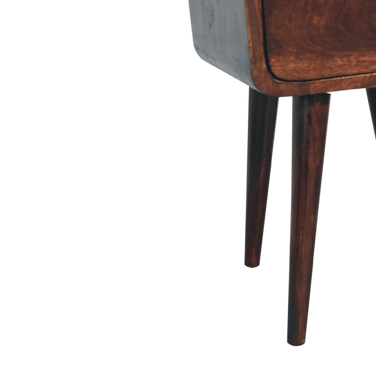 Solid Mango Wood Mini Light Walnut Curved Bedside - Image 7