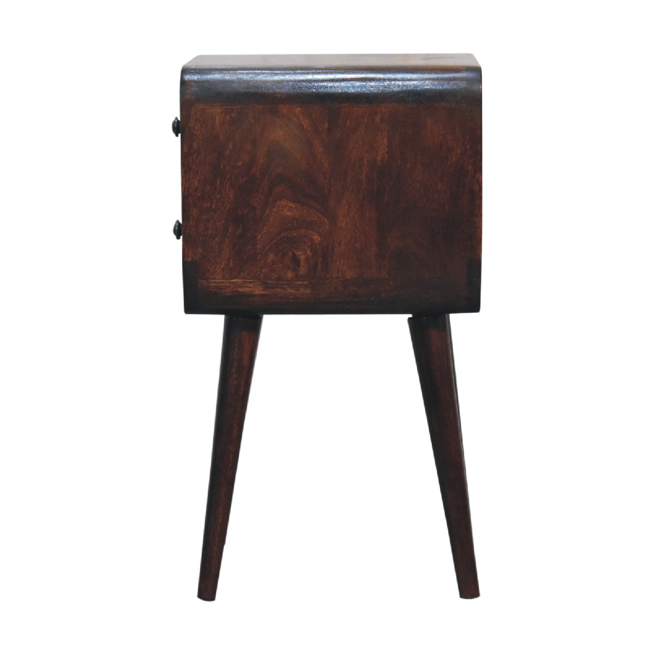 Solid Mango Wood Mini Light Walnut Curved Bedside - Image 8