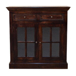 Solid Mango Wood Light Walnut Cabinet with Glazed Doors