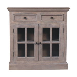 Solid Mango Wood Stone Finish Cabinet with Glazed Doors